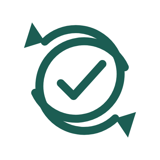 Icon of a clock with two arrows circling, a checkmark in the center, representing time management or scheduling.