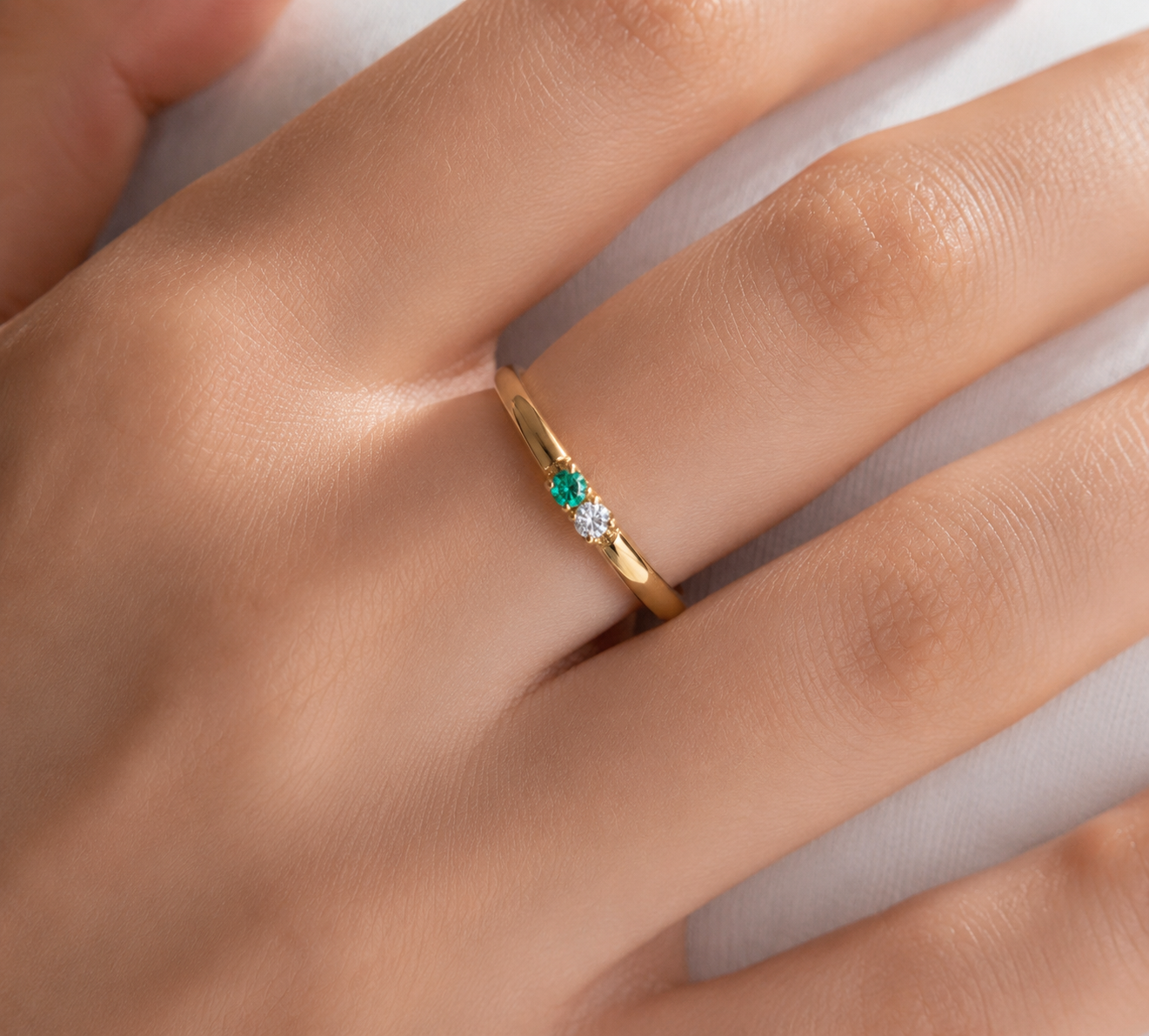 Minimal Birthstone Band - Two Stone Ring