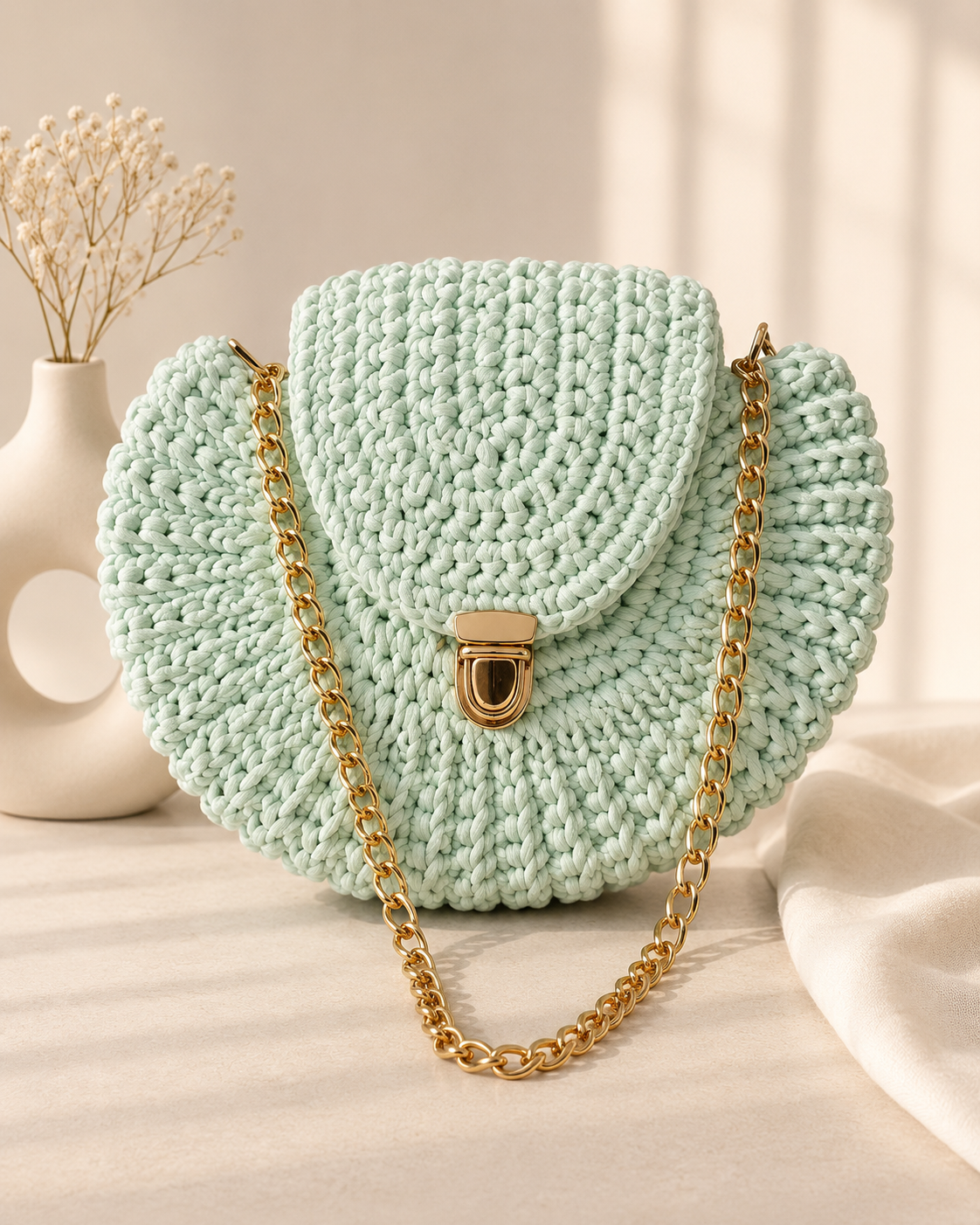 Mint Bloom Crochet Bag