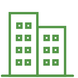Outline of two multi-story buildings with multiple windows, drawn in green.