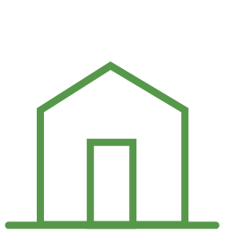 Outline of a house with a door, drawn with simple green lines.