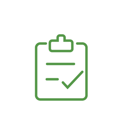 Line icon bright green featuring Clipboard with a checklist