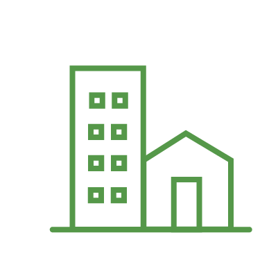 Line icon bright green of a building and a house next to each other