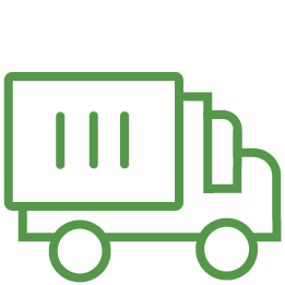 Outline of a delivery truck in green with three cargo containers.