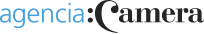 Logo of Agencia Camara with stylized text in black and blue