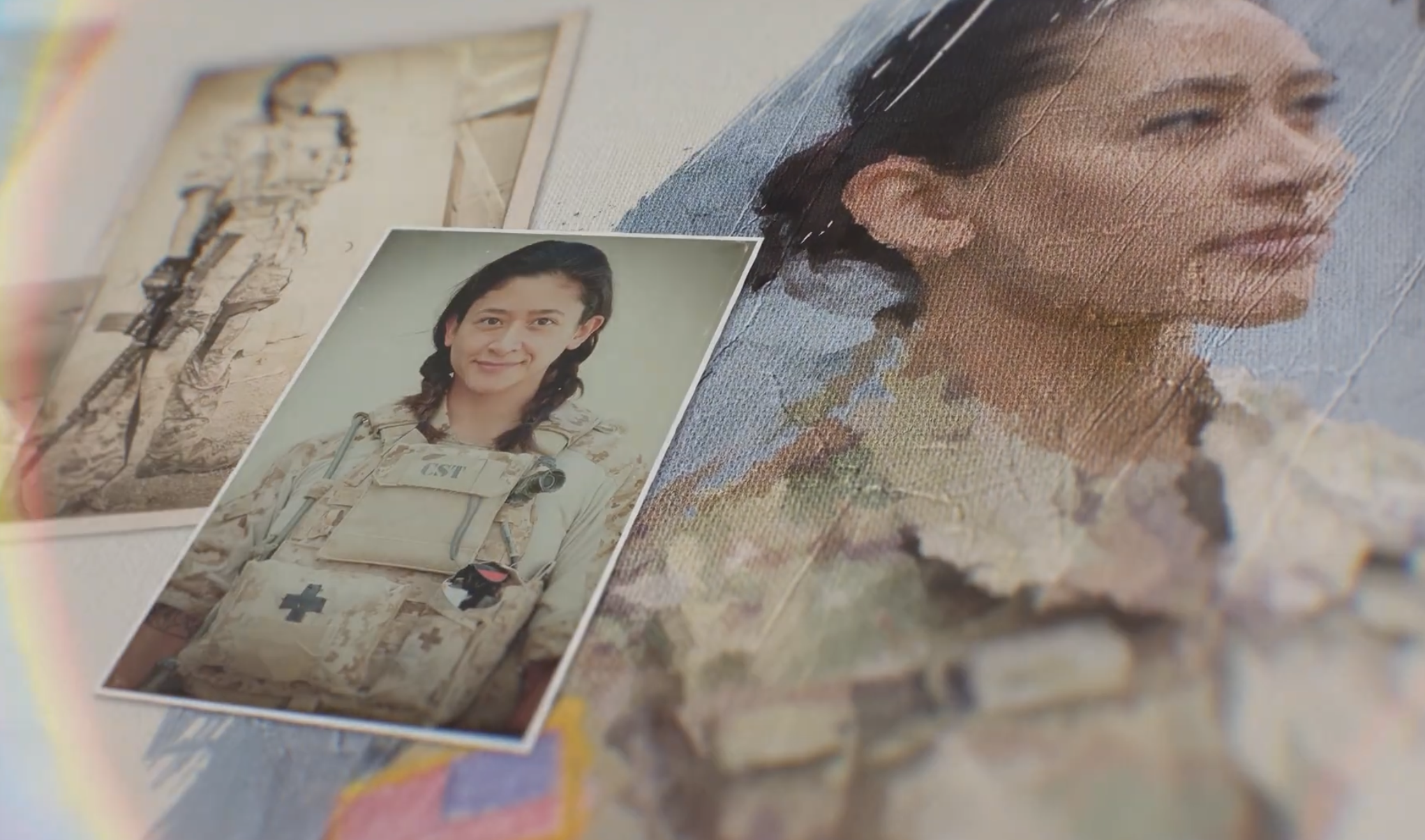 Disabled American Veteran (DAV) of 2026, Sam Juan, shown in photographs during her US Army service as part of the story of her overcoming trauma through art and psychedelic therapy including working with Dr. Martin Polanco and The Mission Within