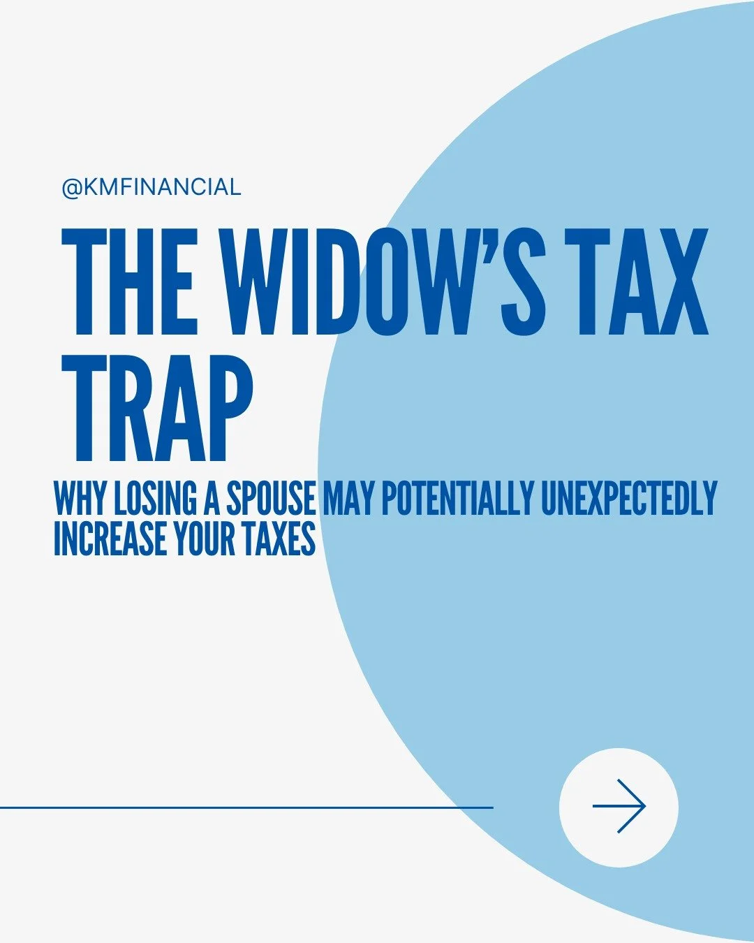 Losing a spouse could also mean paying more in taxes.

Most people don't realize that after the loss of a spouse, your tax situation can change dramatically, even if your income doesn't. 

Here's why:
-You may have to file as Single instead of Marrie