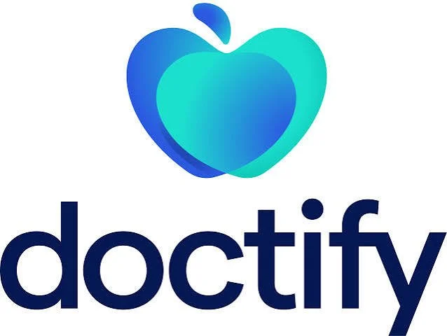 Logo of Doctify featuring a stylized apple made of overlapping blue and teal shapes and the word 'doctify' in lowercase letters.