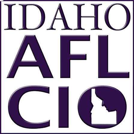 Dark purple text reading "IDAHO AFL-CIO" with a broken globe icon at the bottom.