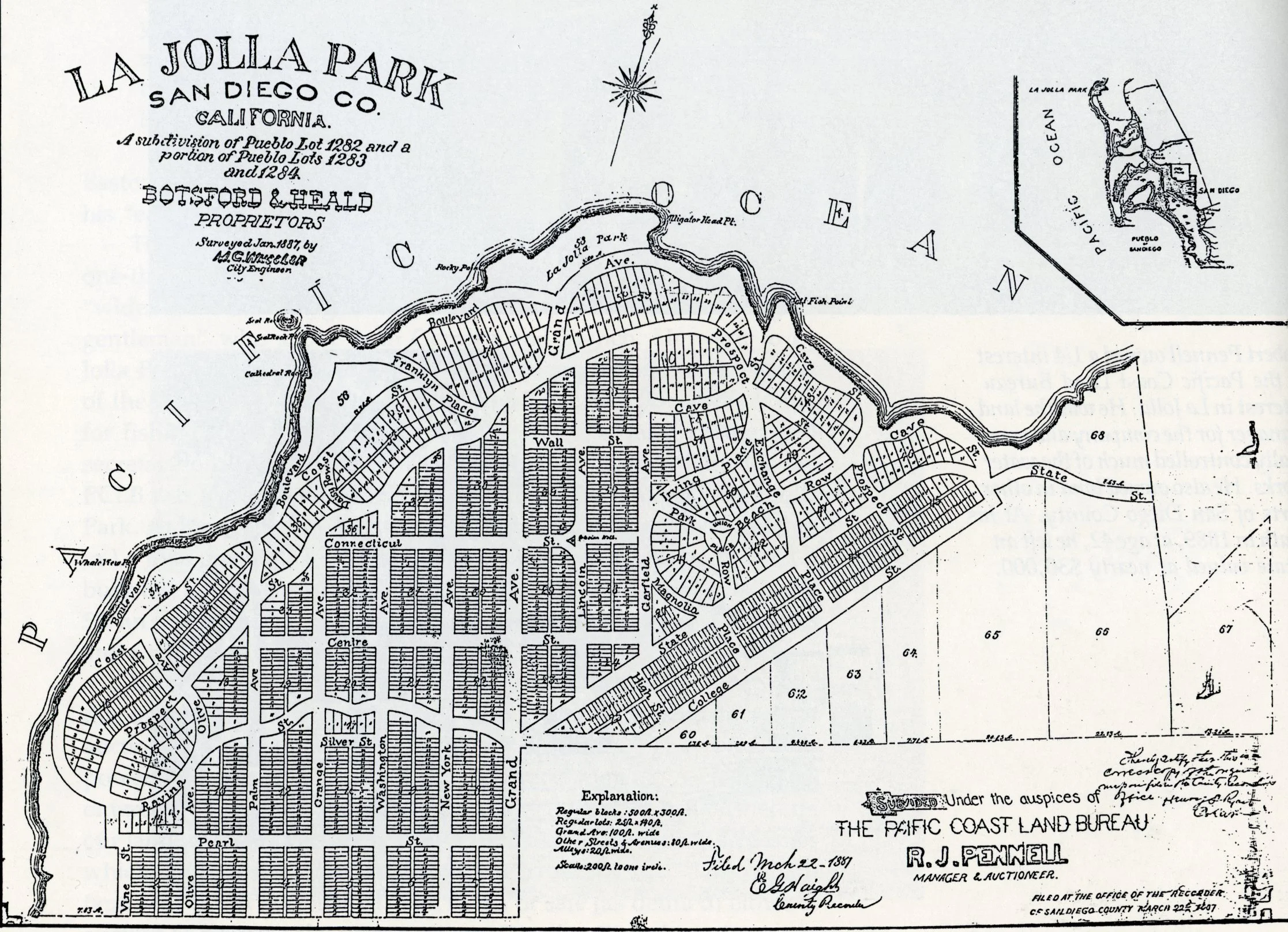 Historic map of La Jolla Park that shows the plots of land that make up La Jolla Park