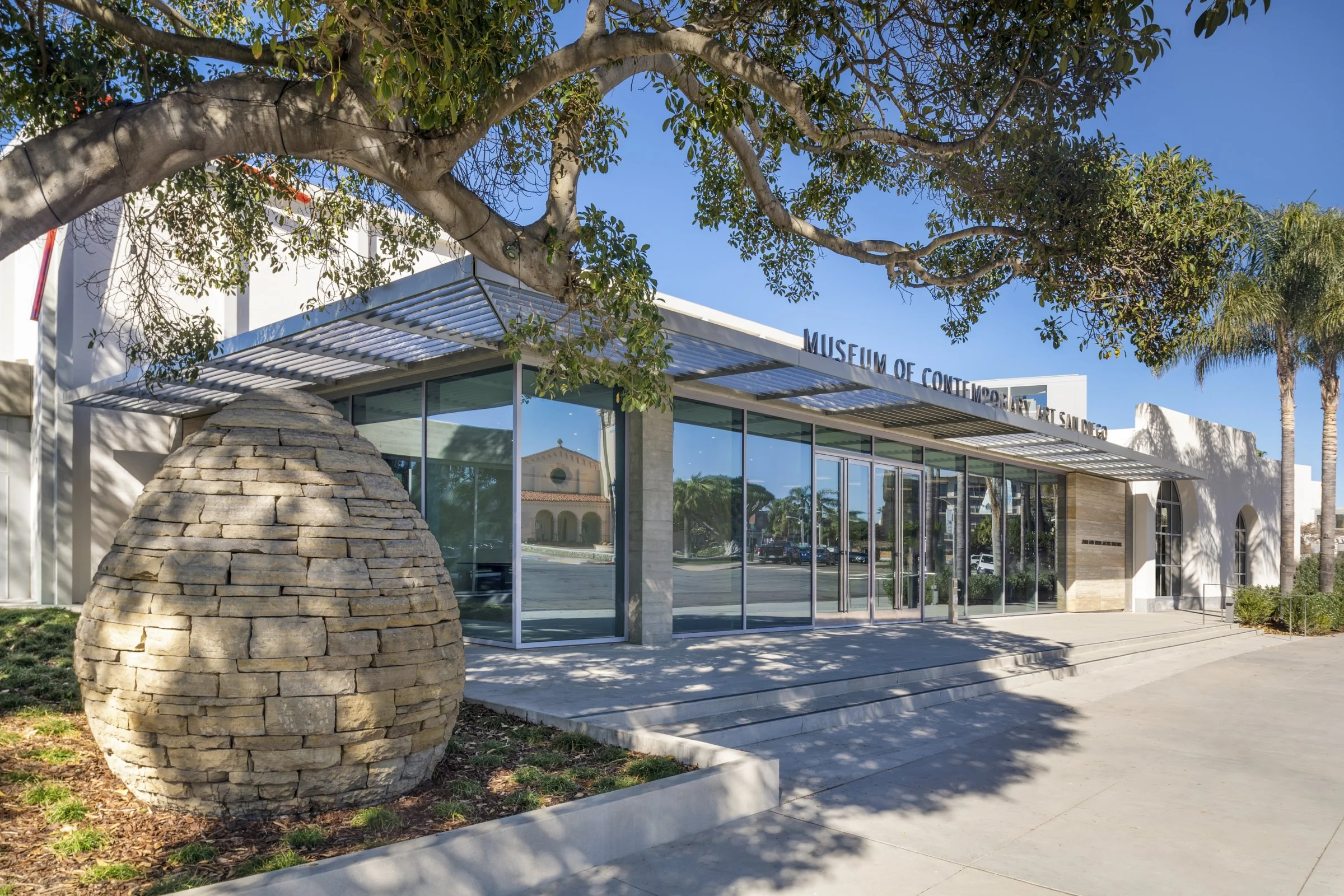 exterior photo of the Museum of Contemporary Art by Maha Bazzari: windowed entrance