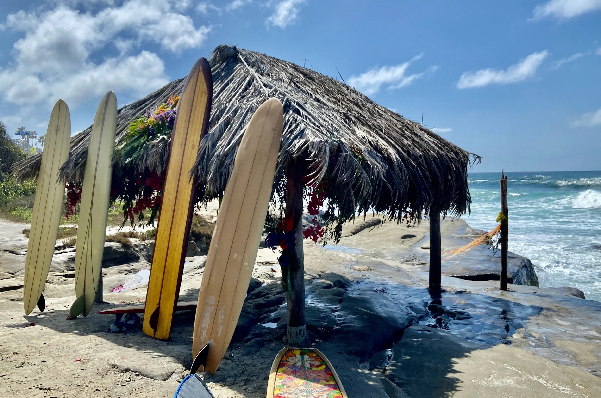 Palapa roof with surfboards