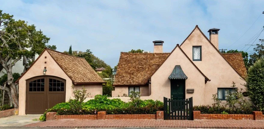 pink Tudor style house 