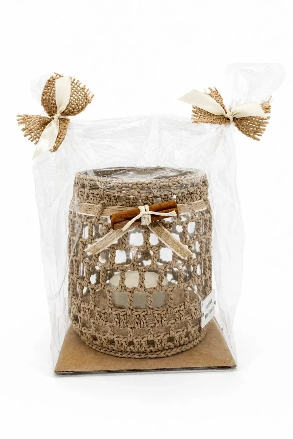 Windlicht Beige Zimt Hell, Jute Verpackung