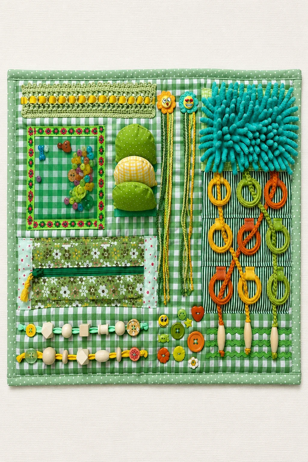 Sensorik-Fühldecke Grün, Karo mit Schnürsystem