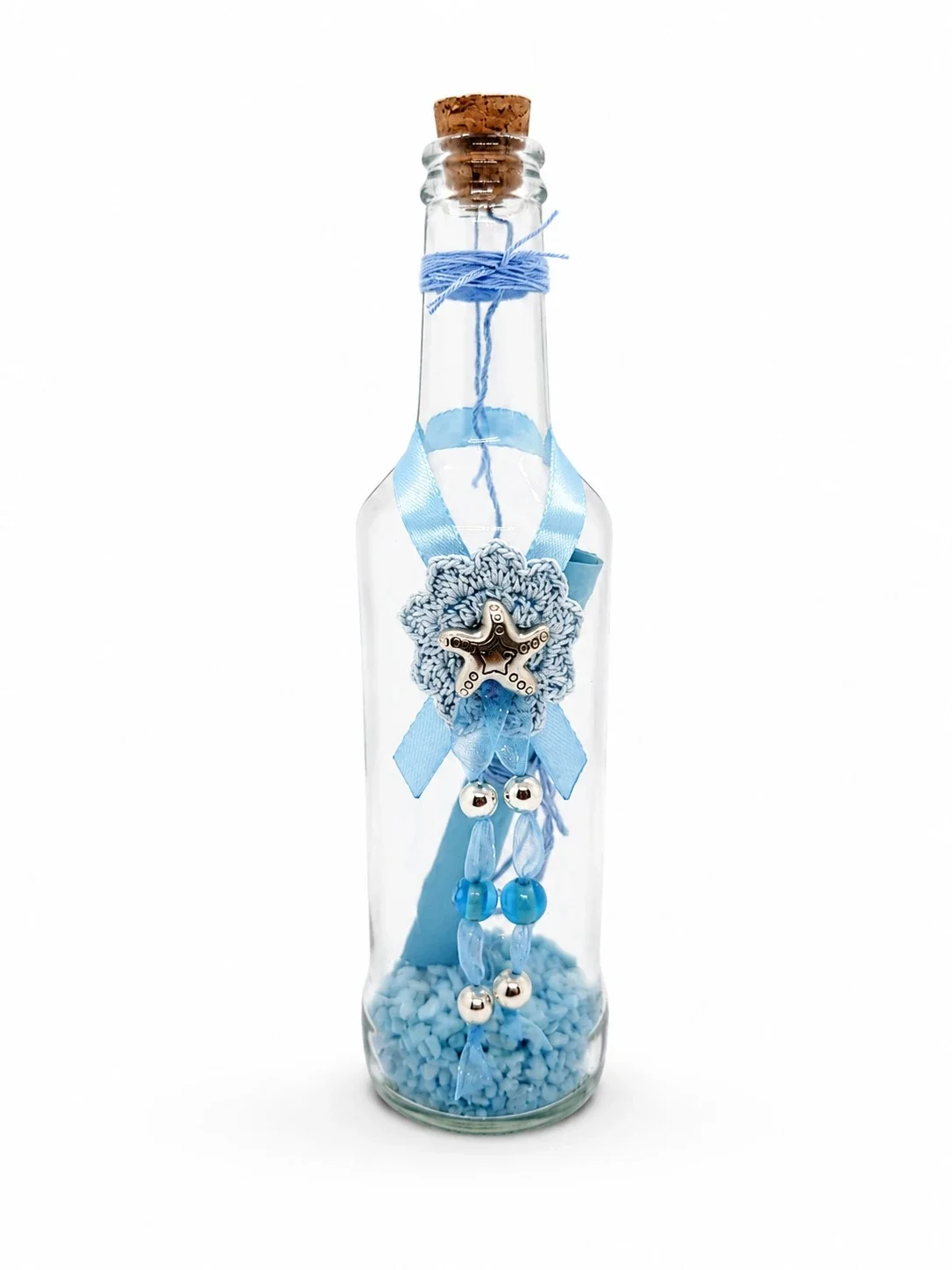 Flaschenpost Hellblau, Häkelblüte Seestern