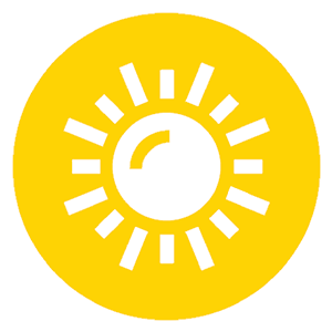 Yellow circular icon with a white sun symbol, rays extending outward.