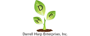 A graphic illustration of a plant with letters on its leaves. Darrell Harp Enterprises, Inc. logo