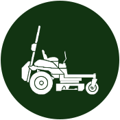 White tractor icon on a dark green circular background.