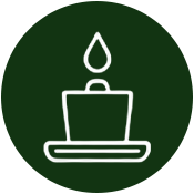 Outline of a poultry waterer on a dark green circular background.