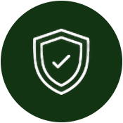 Green shield icon with a white checkmark in the center
