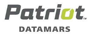 Logo for Patrolled Datamars in gray, green, and black colors.