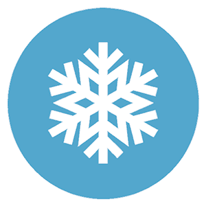 White snowflake icon on a blue circular background.
