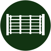 Icon of a white large gate or fencing panel on a dark green circular background.