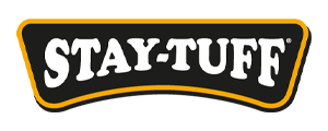 Stay-Tuff logo with black background, white text, and yellow border