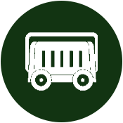 Icon of a trash or garbage bin on a green circular background.