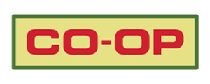 Co-op logo with red text on a green background