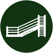 Illustration of a cattle ramp, set against a green circular background