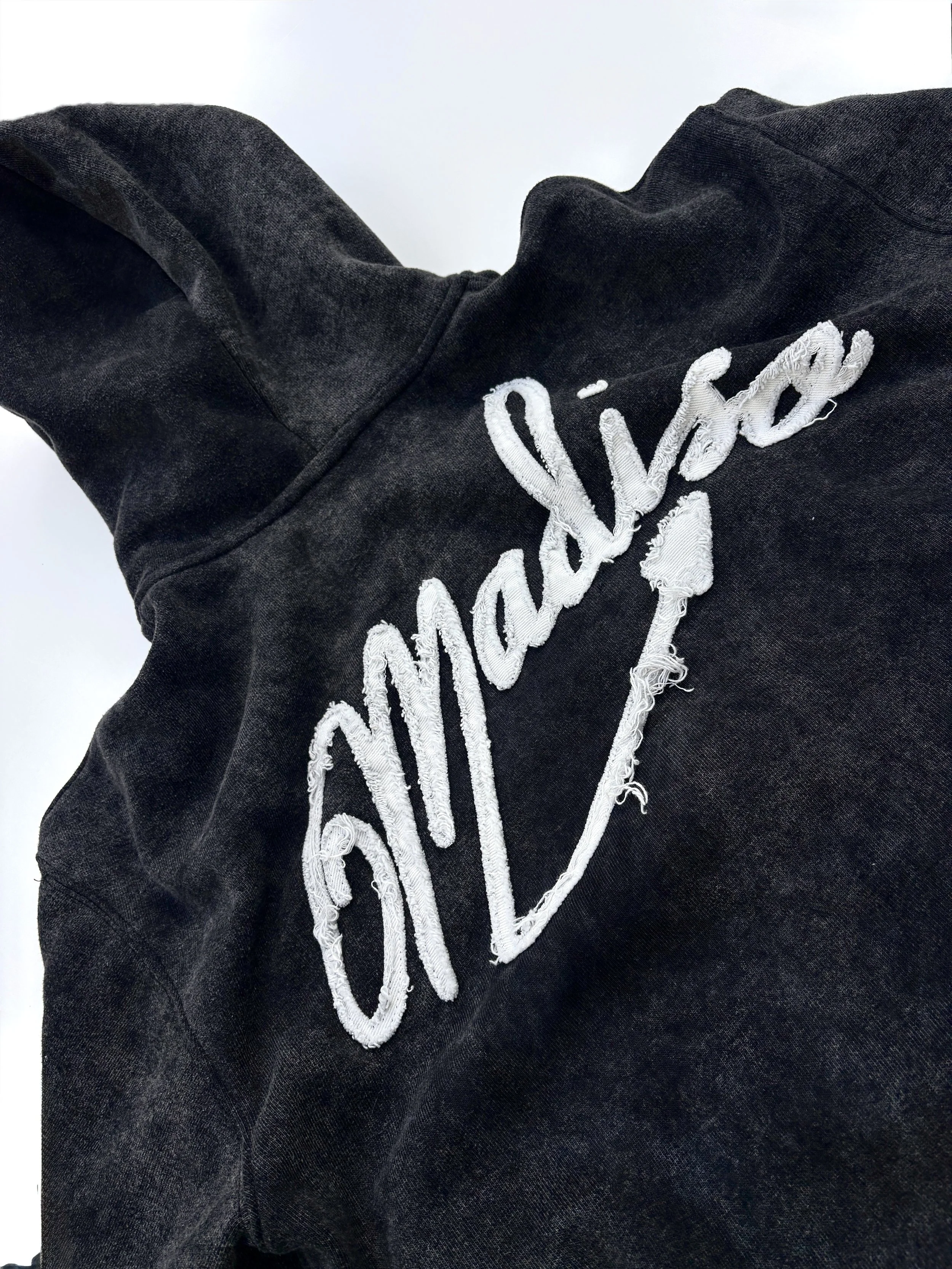 Distressed Embroidered Zip-Up Hoodie