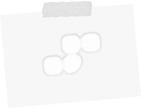 Post-it blanc avec quatre stops en forme carrée, fixé avec du ruban adhésif gris.