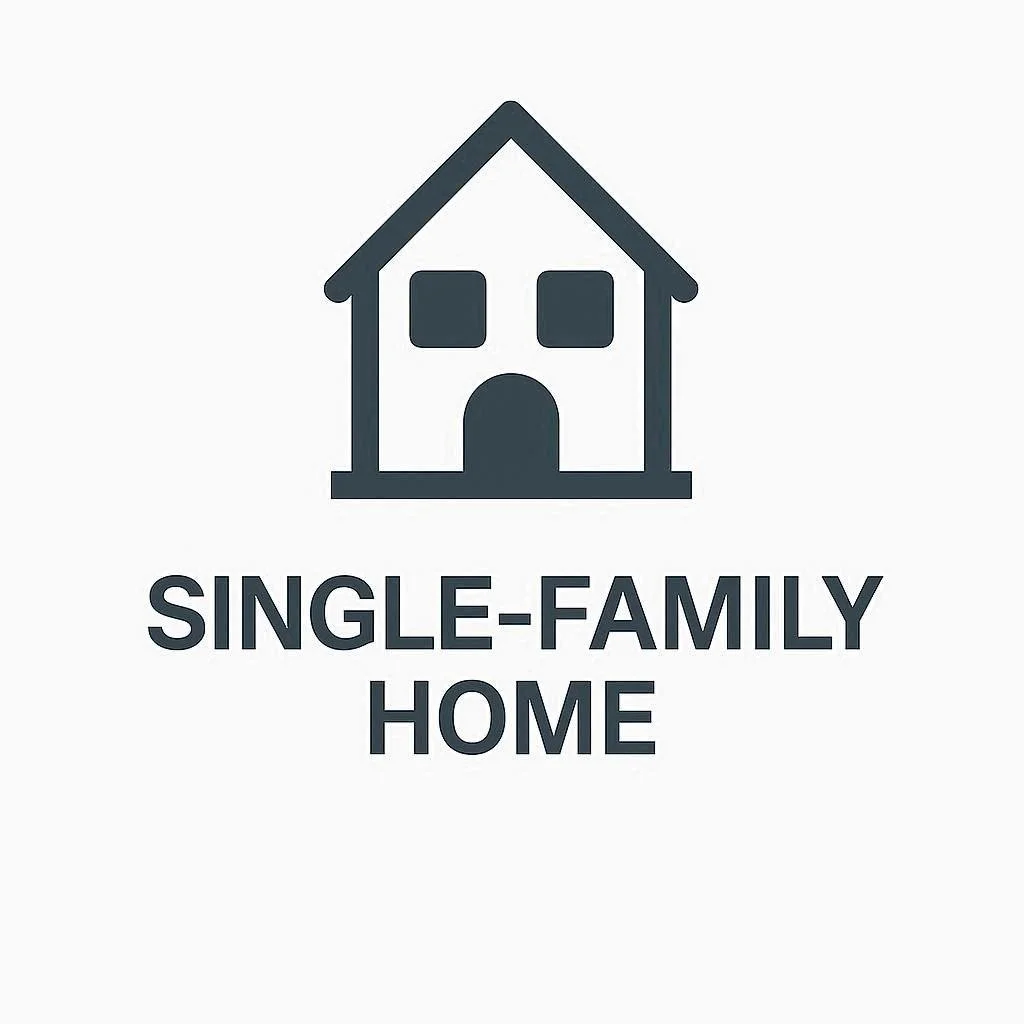 Illustration of a house with two windows and a door, accompanied by the text "Single-Family Home."
