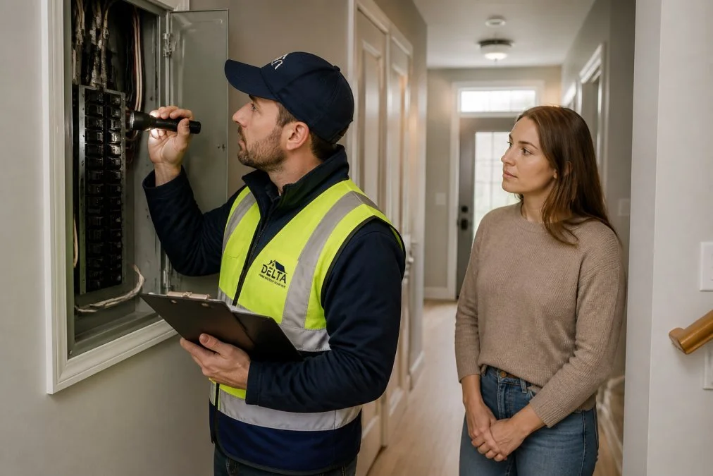 home inspector checking an electric panel