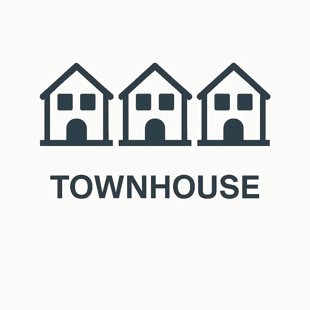 A logo with three stylized houses and the word TOWNHOUSE below.