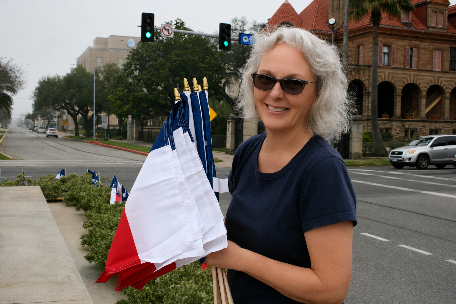 Annie places Texas flags
