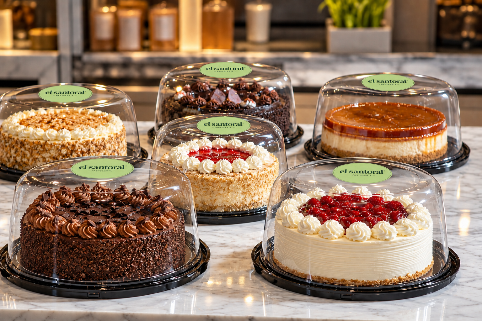 Pasteles artesanales de El Santoral empacados para entrega, proveedor de pastelería para cafeterías, oficinas y eventos en Ciudad de México