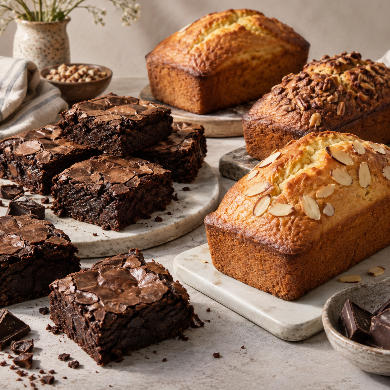 Brownies de chocolate y panqués artesanales de El Santoral, repostería para pedidos en Ciudad de México