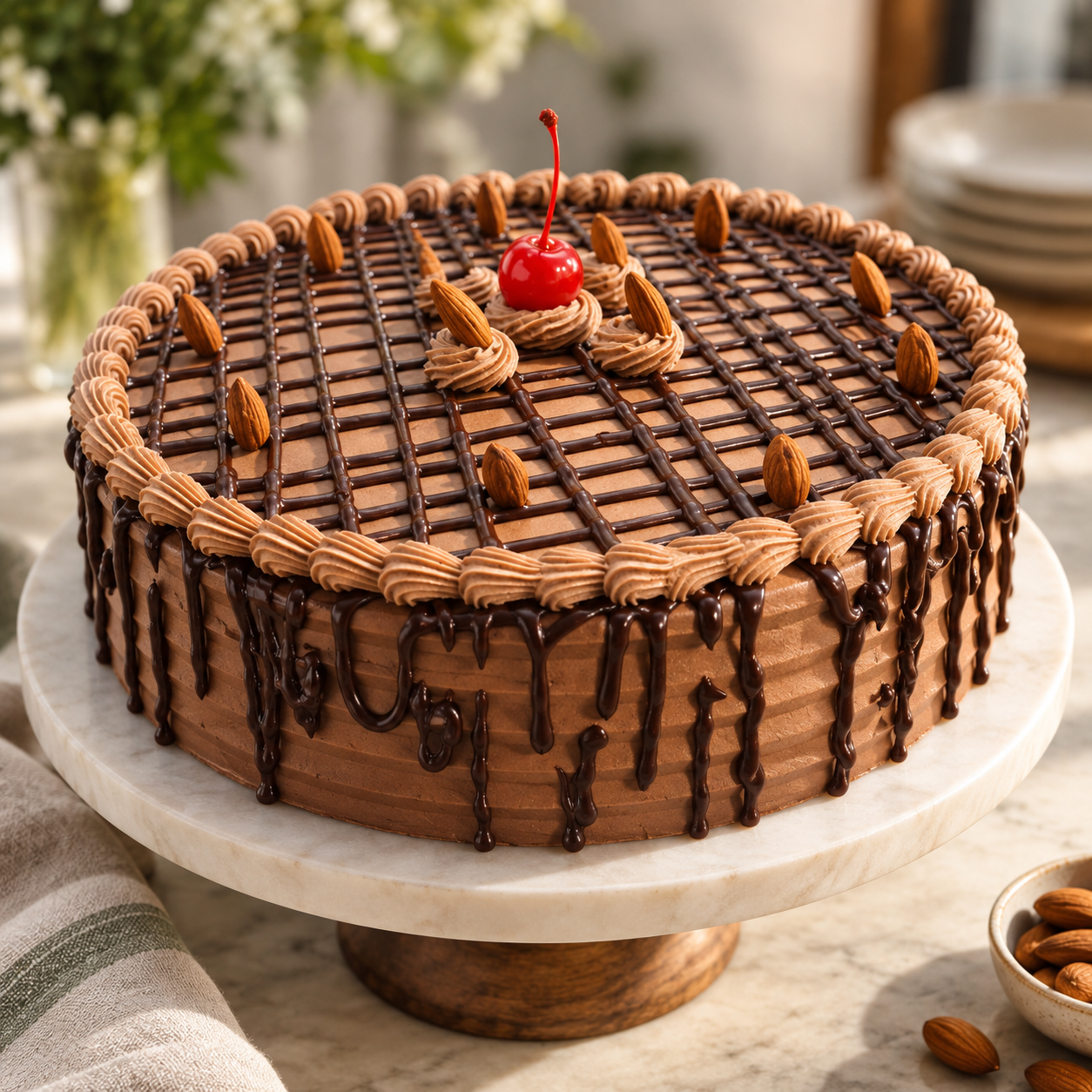 Pastel artesanal de chocolate con almendras de El Santoral, pastelería en Ciudad de México
