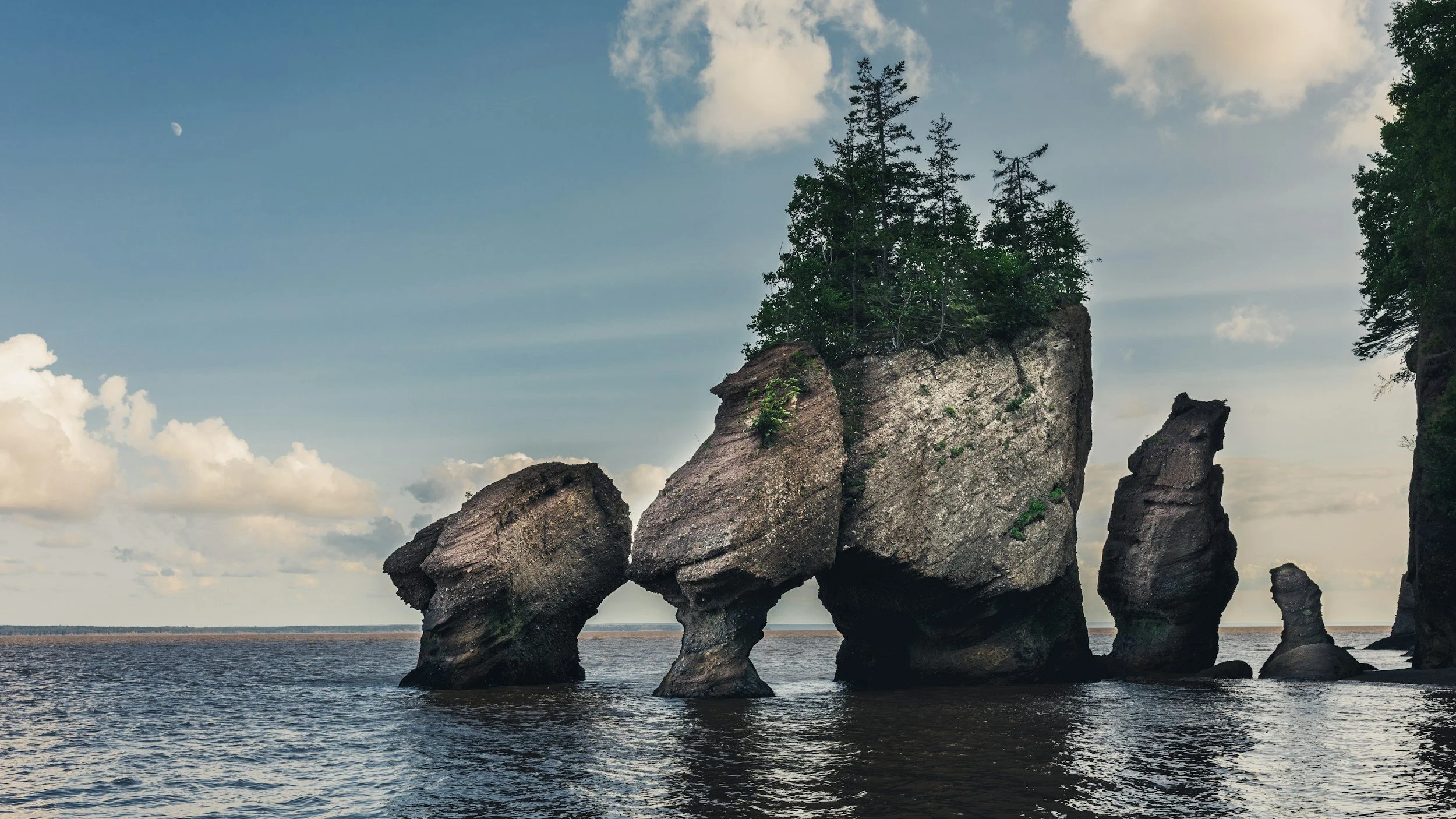Hopewell Rocks partially submerged at high tide in the Bay of Fundy, New Brunswick