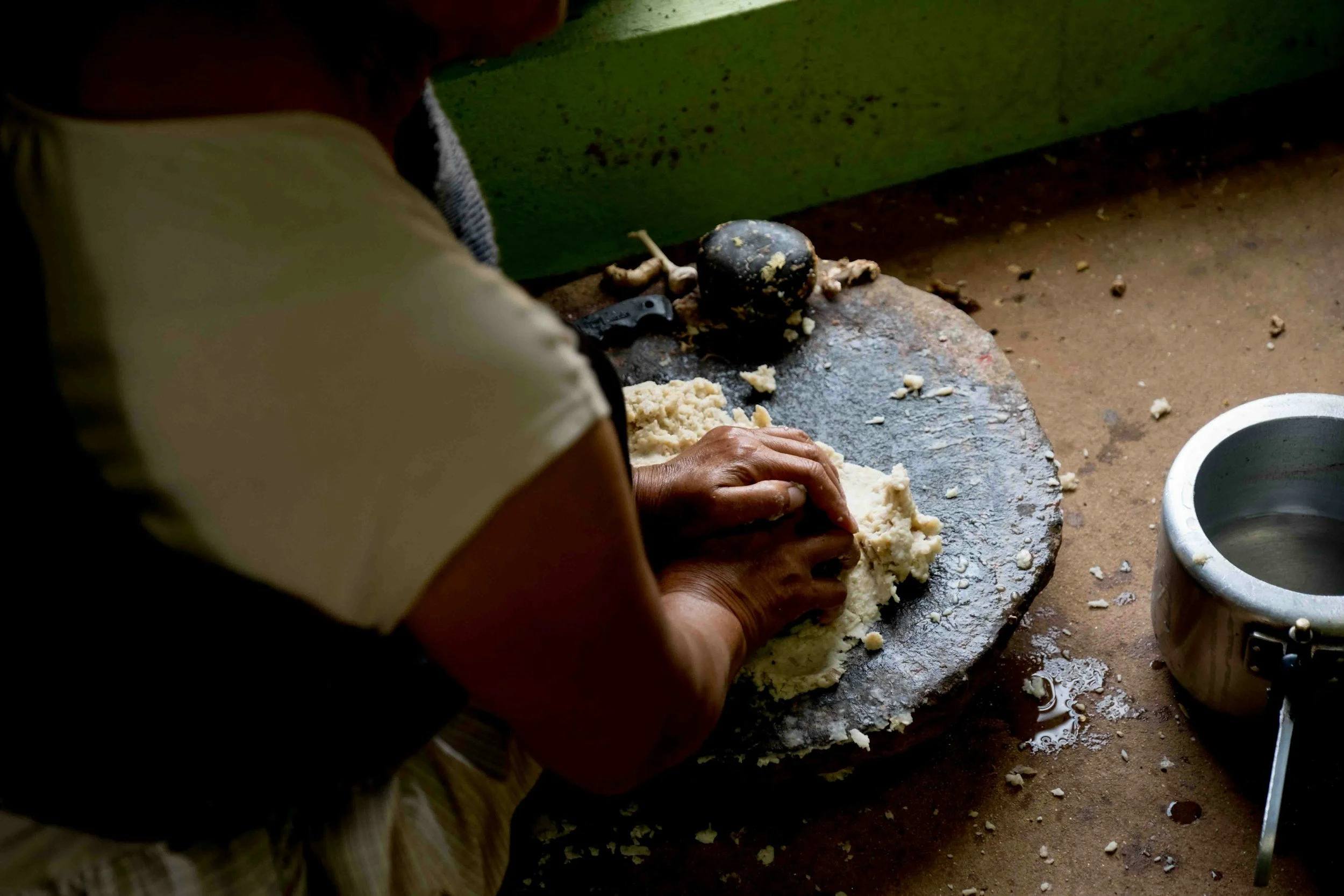 Corn tortillas preparation in home kitchen on the Nicoya Peninsula, Costa Rica