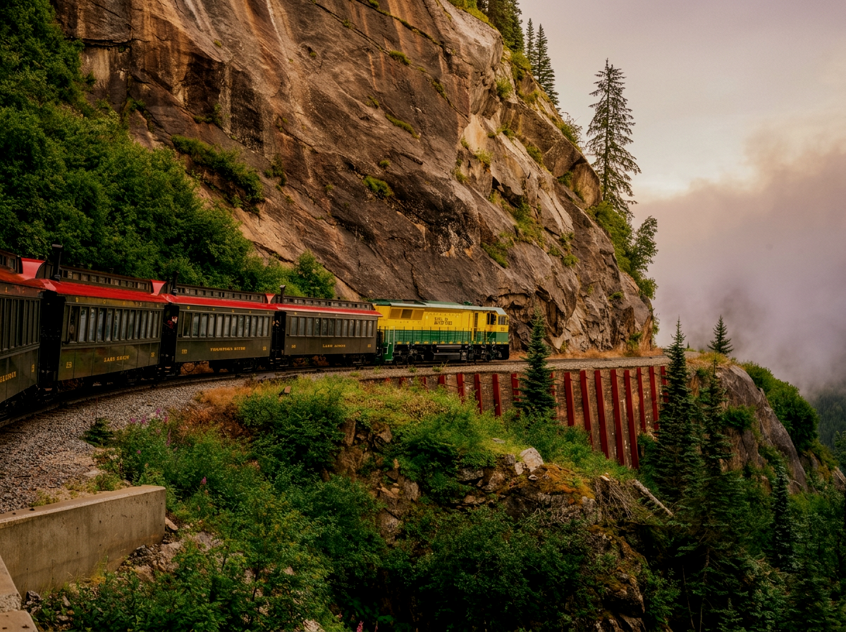 White Pass & Yukon Route railway winding through the mountains between Skagway and the Yukon