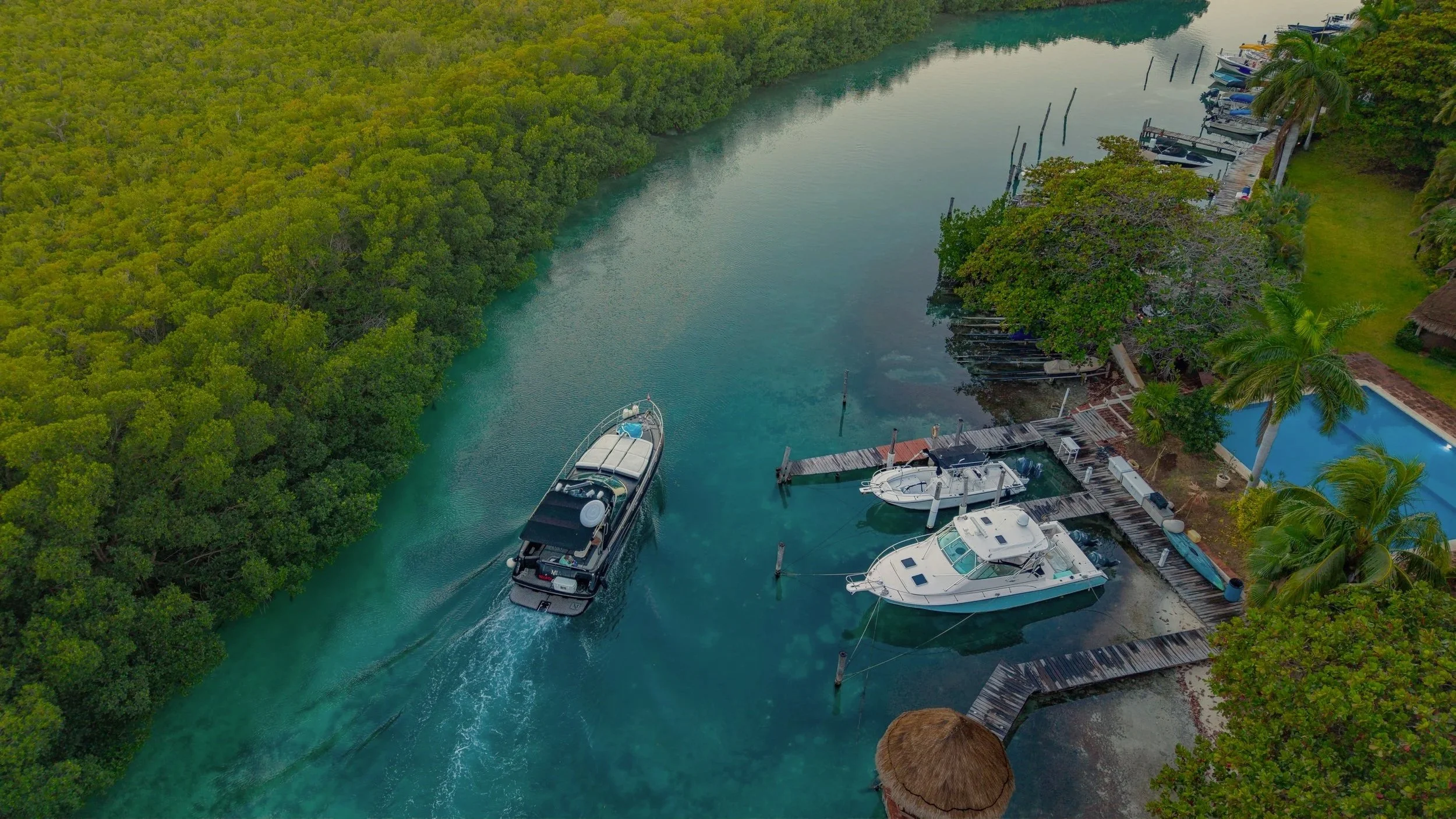 Aerial view of an ancient Maya canal in Sian Ka'an