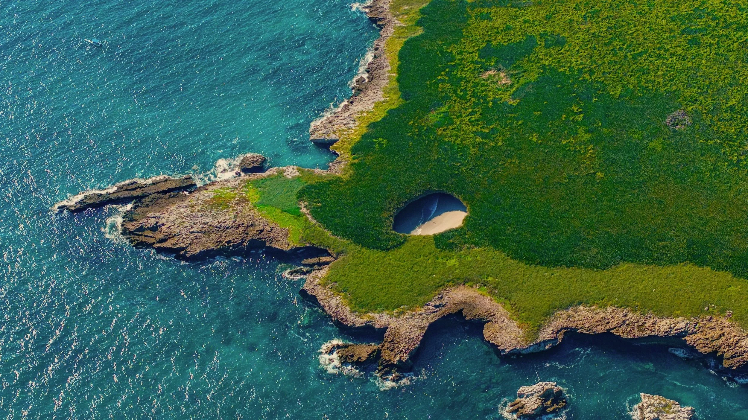 Aerial view of the hidden beach on Marietas Islands