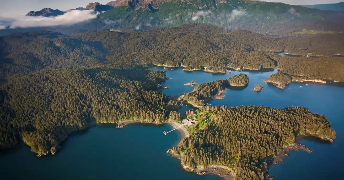 Wilderness lodge, Tutka Bay, on the forested shore of Kachemak Bay, Alaska