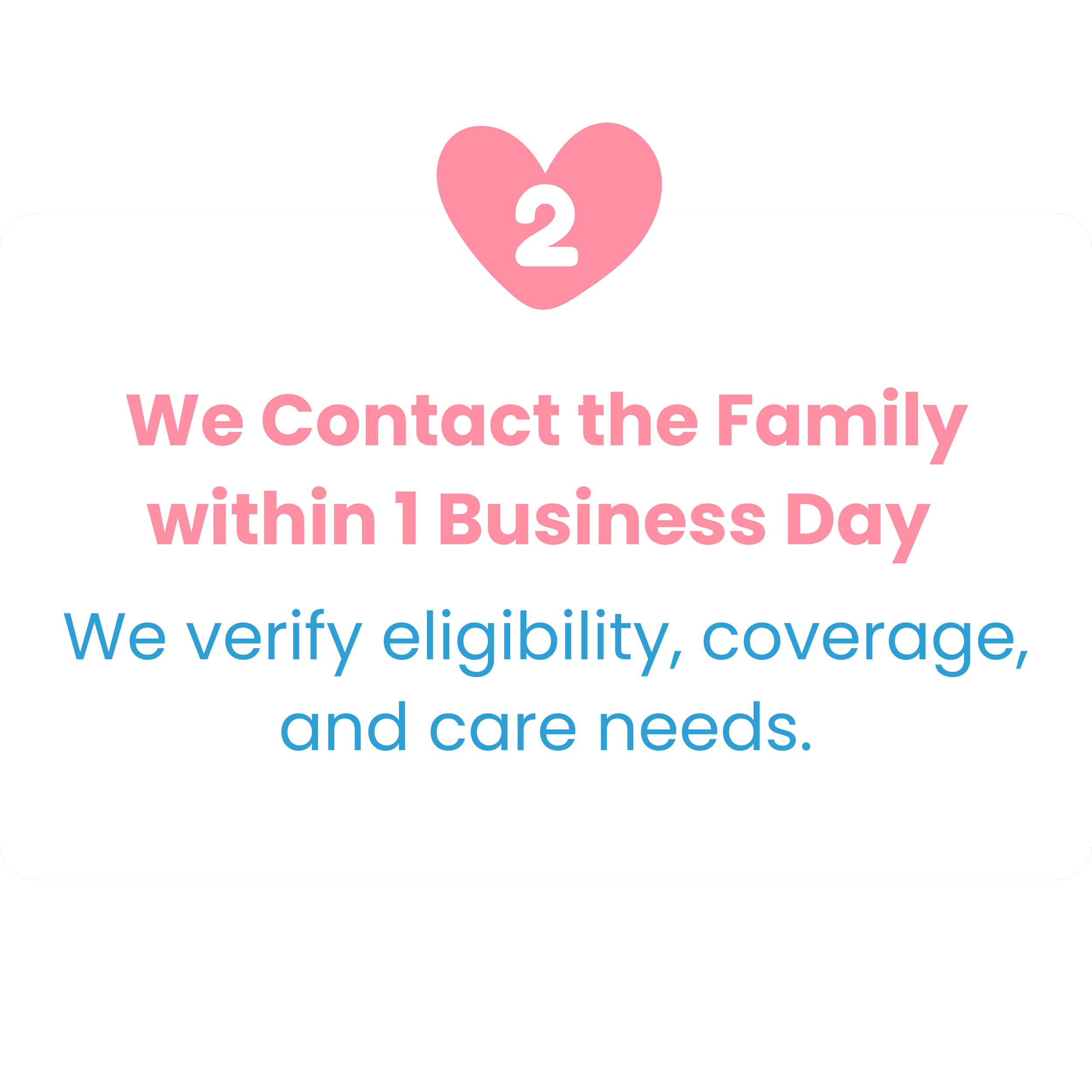 Celebration message with pink heart, number 2, and text about contacting the family within business day on a black background.