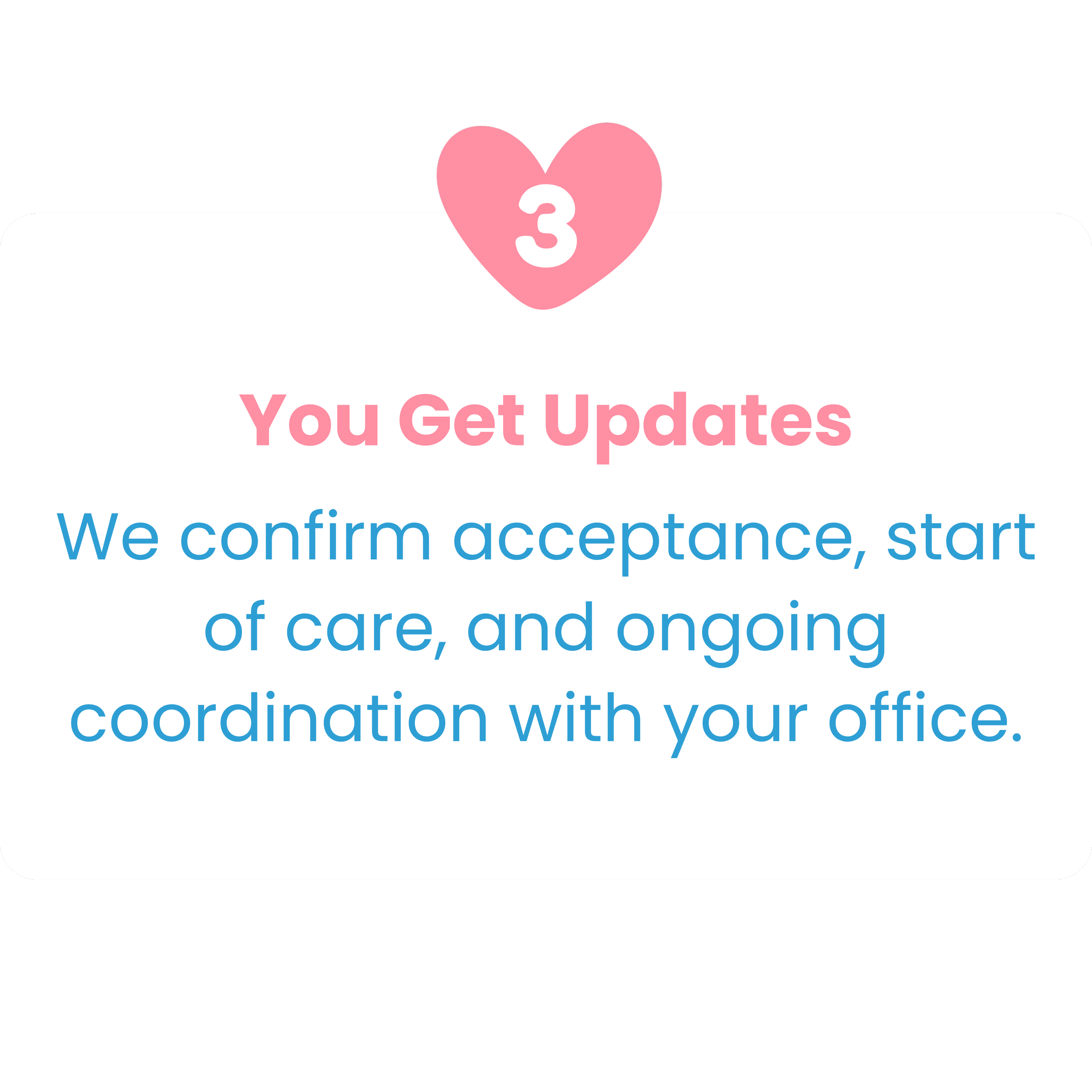 Screenshot of a mobile app notification indicating that the user will receive updates. The notification has a pink heart with the number 3 inside it, and the message says, 'You Get Updates'.