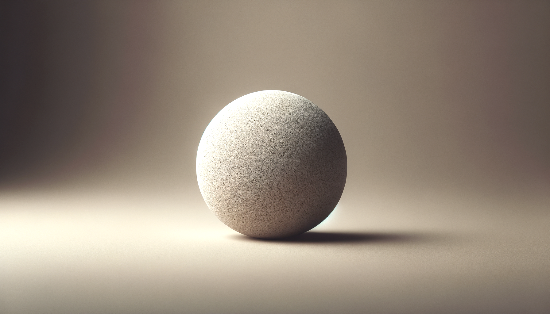 Una pelota de esponja blanca con textura fina, iluminada desde la izquierda, sobre un fondo difuso que va del gris claro al oscuro.